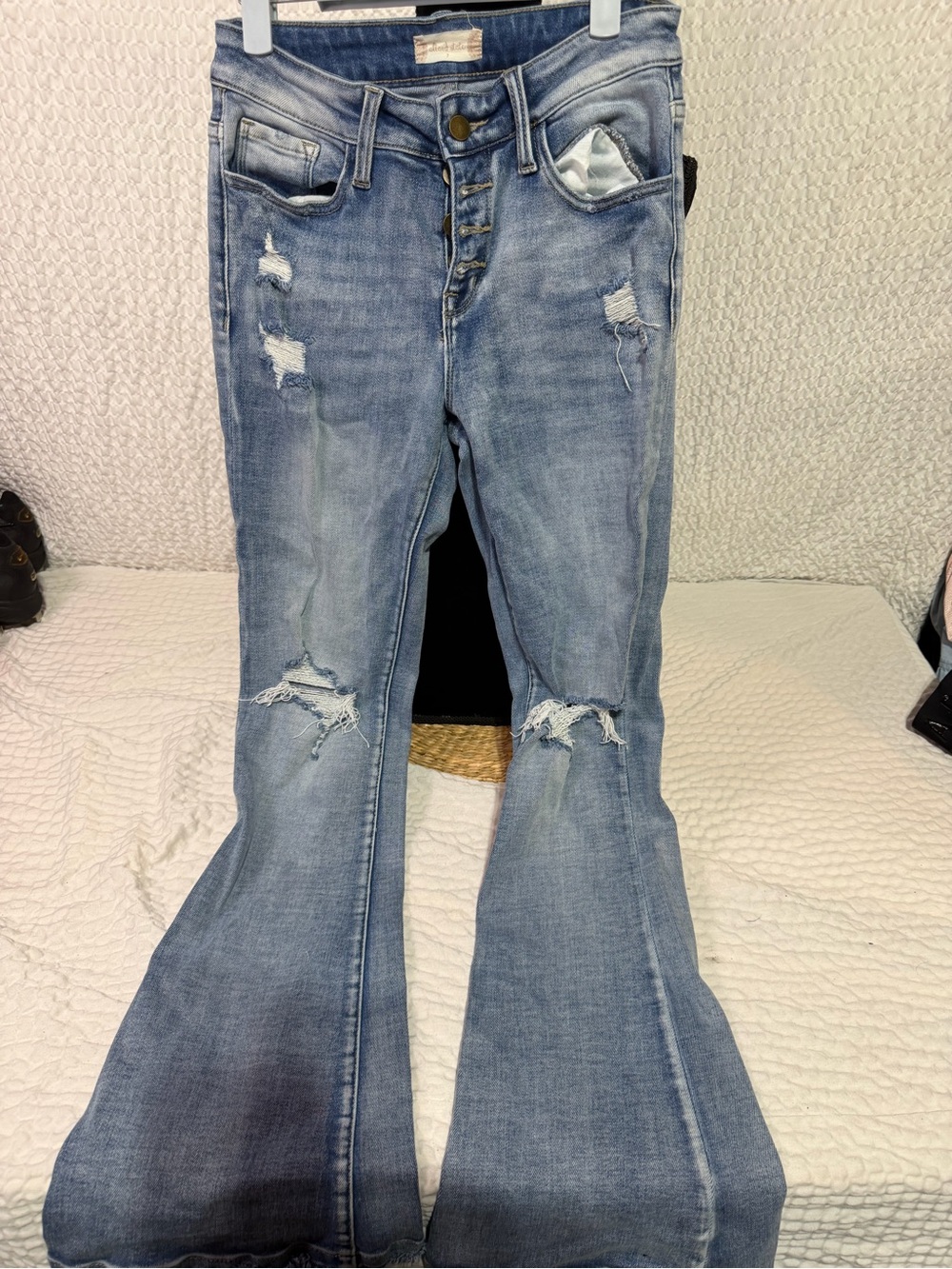 Altar'd State Light Blue Distressed Flare Jeans